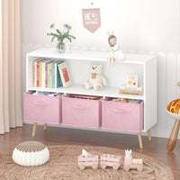 Kids Bookcase With Collapsible Fabric Drawers, Children's Book Display, Toy Storage Cabinet Organizer
