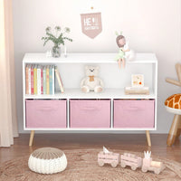 Kids Bookcase With Collapsible Fabric Drawers, Children's Book Display, Toy Storage Cabinet Organizer