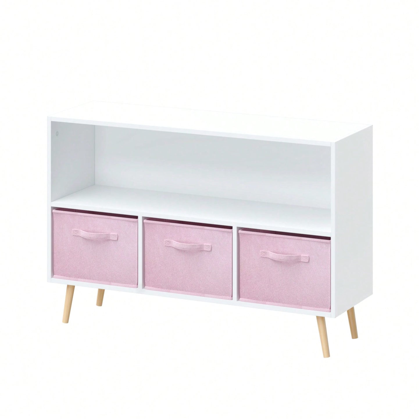 Kids Bookcase With Collapsible Fabric Drawers, Children's Book Display, Toy Storage Cabinet Organizer