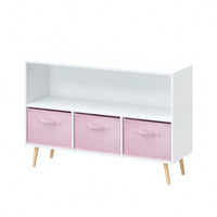 Kids Bookcase With Collapsible Fabric Drawers, Children's Book Display, Toy Storage Cabinet Organizer