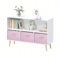 Kids Bookcase With Collapsible Fabric Drawers, Children's Book Display, Toy Storage Cabinet Organizer