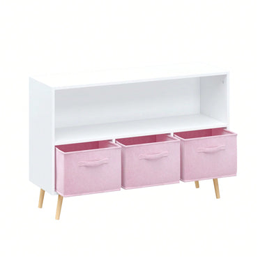 Kids Bookcase With Collapsible Fabric Drawers, Children's Book Display, Toy Storage Cabinet Organizer