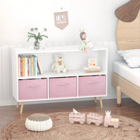 Kids Bookcase With Collapsible Fabric Drawers, Children's Book Display, Toy Storage Cabinet Organizer