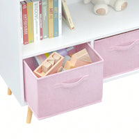Kids Bookcase With Collapsible Fabric Drawers, Children's Book Display, Toy Storage Cabinet Organizer