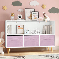 Kids Bookcase With Collapsible Fabric Drawers, Children's Book Display, Toy Storage Cabinet Organizer