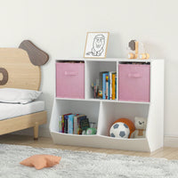 Kids Bookcase With Collapsible Fabric Drawers, Children's Toy Storage Cabinet For Playroom, Bedroom, Nursery, School