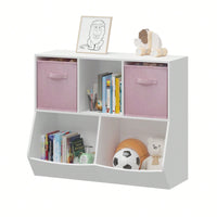 Kids Bookcase With Collapsible Fabric Drawers, Children's Toy Storage Cabinet For Playroom, Bedroom, Nursery, School