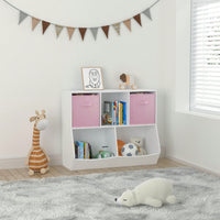 Kids Bookcase With Collapsible Fabric Drawers, Children's Toy Storage Cabinet For Playroom, Bedroom, Nursery, School