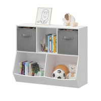 Kids Bookcase With Collapsible Fabric Drawers, Children's Toy Storage Cabinet For Playroom, Bedroom, Nursery, School