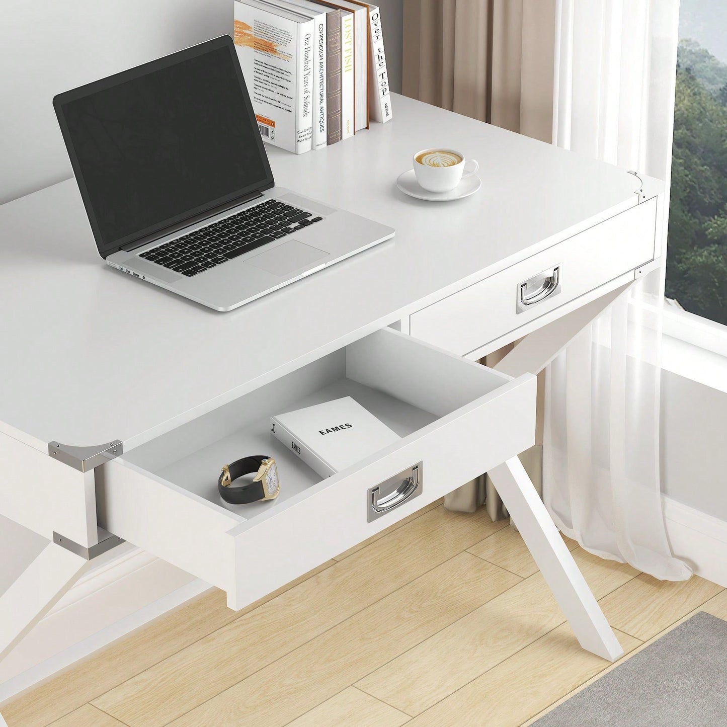 Solid Wood Desk With Drawers, Modern Study Table For Home Office,Small Writing Desk