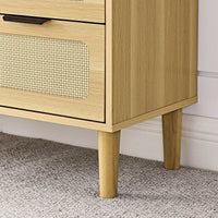 Modern Rattan Dresser Cabinet with Wide Drawers and Metal Handles for Farmhouse Style Storage in Bedroom Living Room Hallway