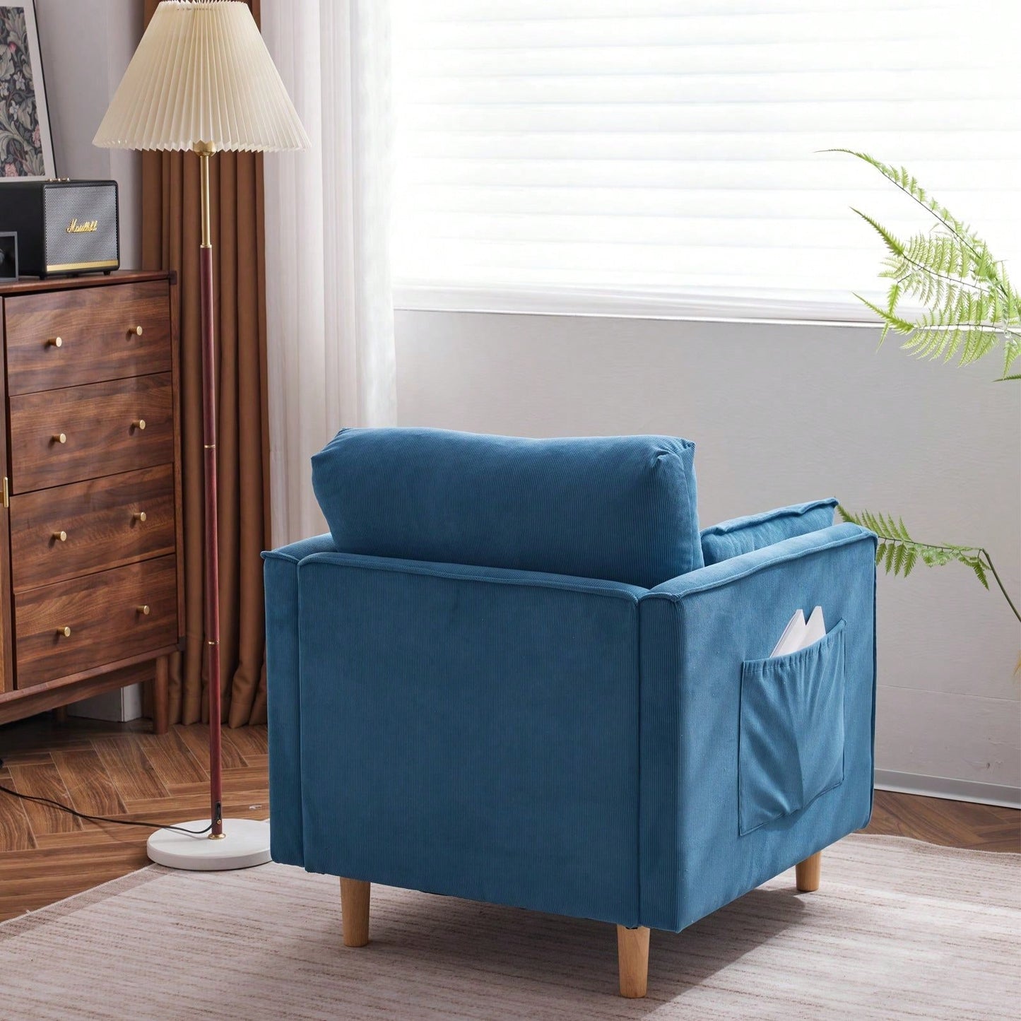 Modern Upholstered Reading Chair with Pillows Solid Wood Legs Casual Club Armchair for Living Room Bedroom Office