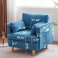 Modern Upholstered Reading Chair with Pillows Solid Wood Legs Casual Club Armchair for Living Room Bedroom Office