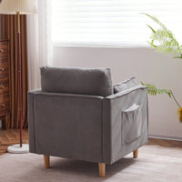 Modern Upholstered Reading Chair with Pillows Solid Wood Legs Casual Club Armchair for Living Room Bedroom Office