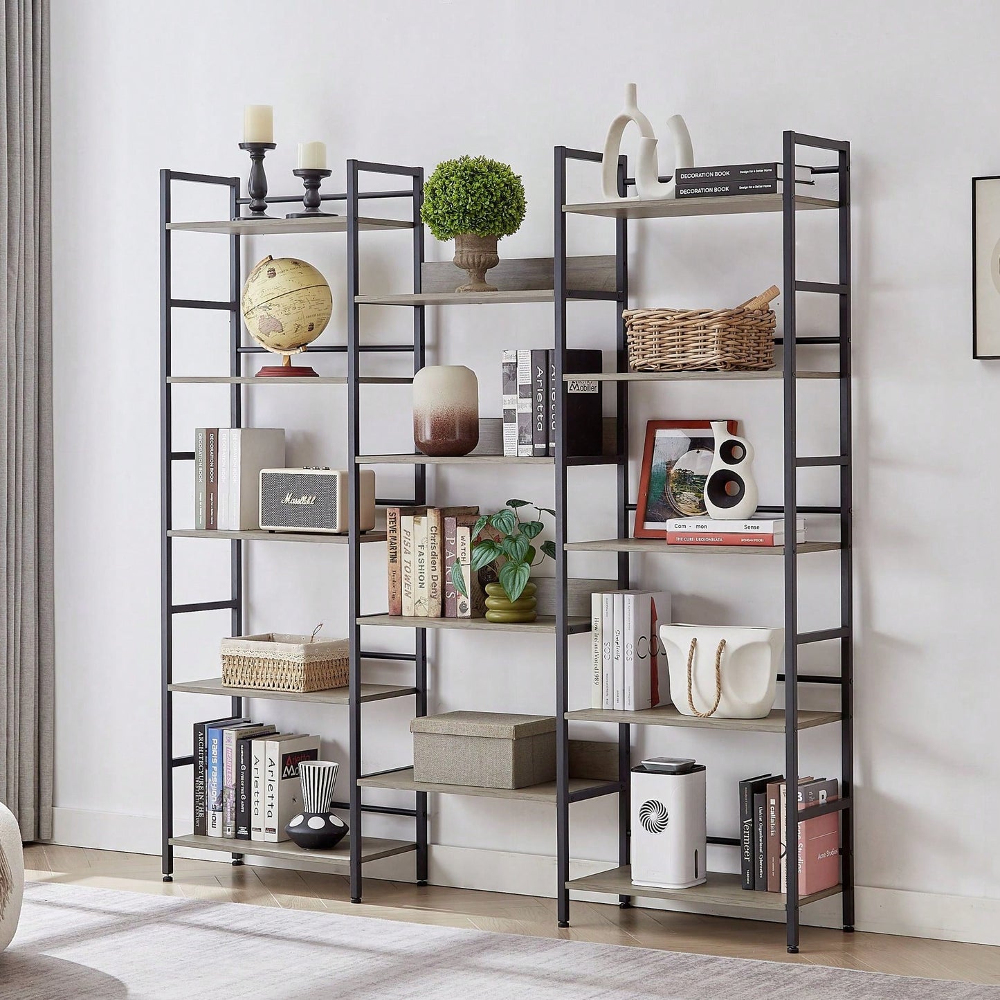 5-Shelf Bookshelves Industrial Retro Wooden Style Home And Office Large Open Bookshelves