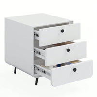 Modern Night Stand Storage Cabinet with 3 Drawers Steel Bedside Furniture Circular Handle for Living Room Bedroom