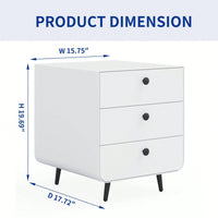 Modern Night Stand Storage Cabinet with 3 Drawers Steel Bedside Furniture Circular Handle for Living Room Bedroom