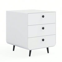 Modern Night Stand Storage Cabinet with 3 Drawers Steel Bedside Furniture Circular Handle for Living Room Bedroom