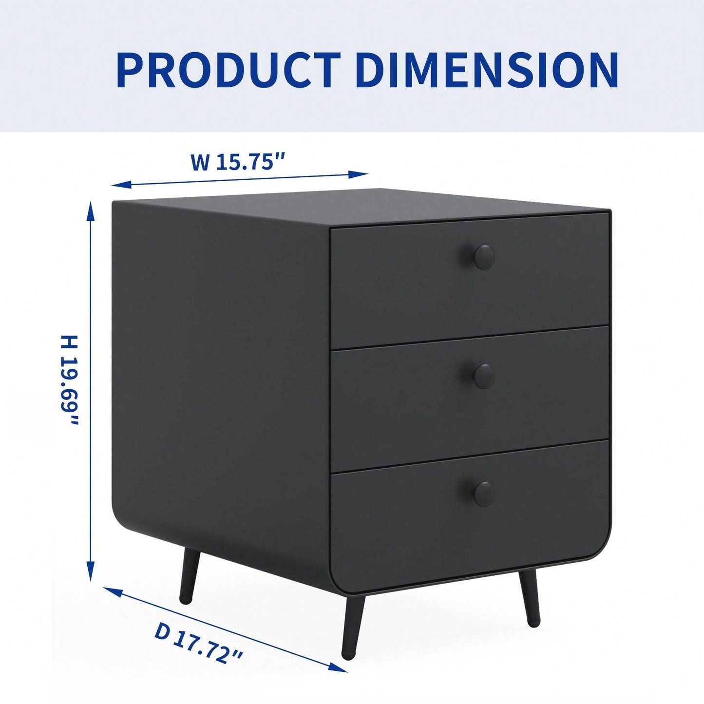 Modern Night Stand Storage Cabinet with 3 Drawers Steel Bedside Furniture Circular Handle for Living Room Bedroom