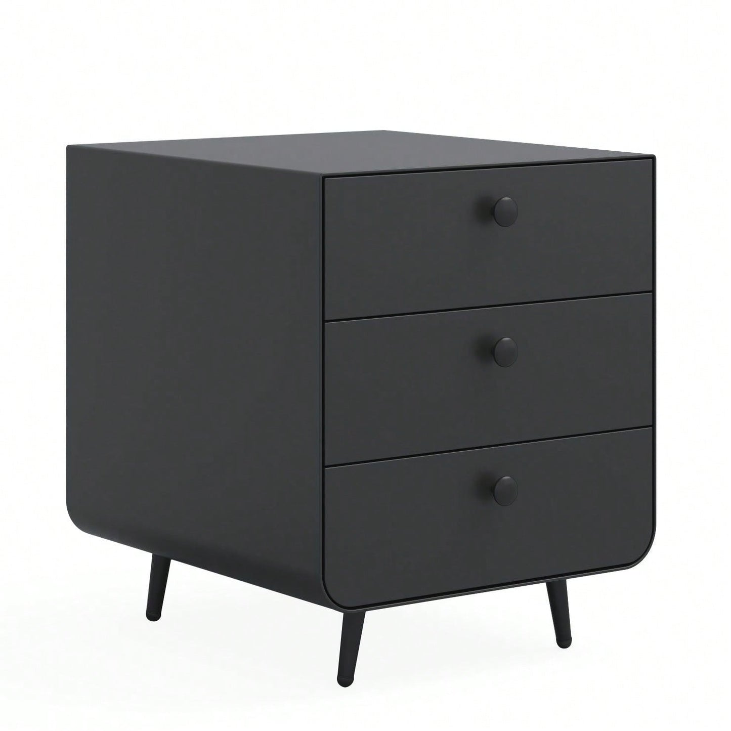 Modern Night Stand Storage Cabinet with 3 Drawers Steel Bedside Furniture Circular Handle for Living Room Bedroom