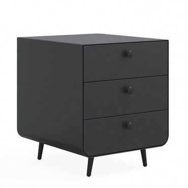 Modern Night Stand Storage Cabinet with 3 Drawers Steel Bedside Furniture Circular Handle for Living Room Bedroom