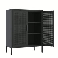 Lockable Metal Storage Cabinet with Adjustable Shelves for Home Office Garage School Gym Black