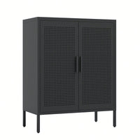 Lockable Metal Storage Cabinet with Adjustable Shelves for Home Office Garage School Gym Black
