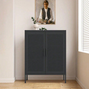 Lockable Metal Storage Cabinet with Adjustable Shelves for Home Office Garage School Gym Black