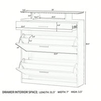 Slim Entryway Shoe Organizer with LED Light and 2 Flip Drawers for Hallway Storage