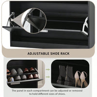 Slim Entryway Shoe Organizer with LED Light and 2 Flip Drawers for Hallway Storage