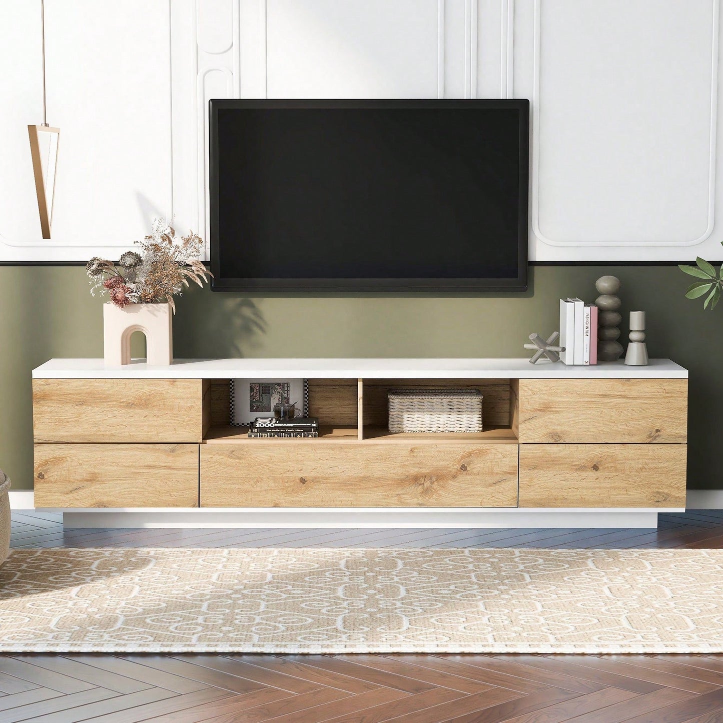 Stylish Modern TV Stand for Up to 80 Inch TVs with Multi-Functional Storage and Door Rebound Device for Living Room or Bedroom