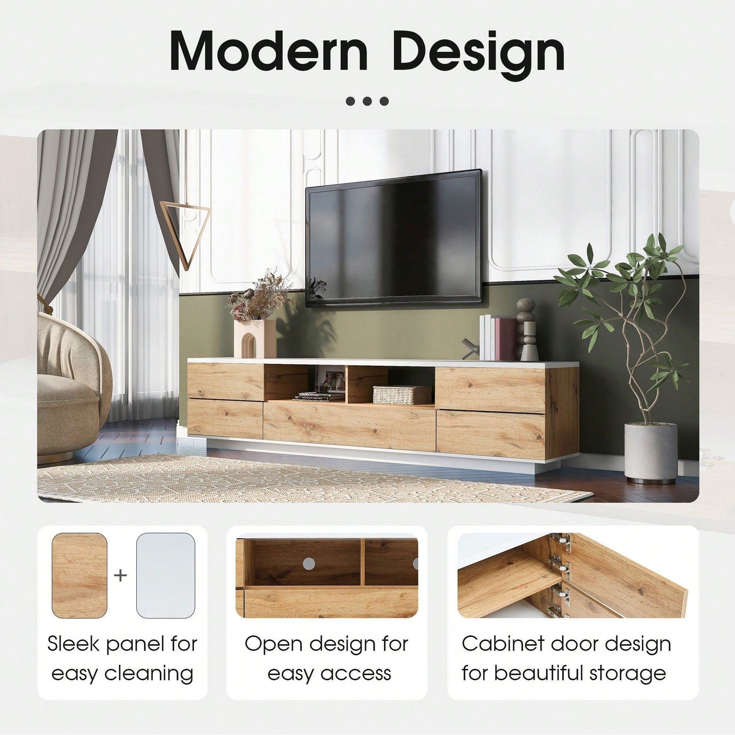 Stylish Modern TV Stand for Up to 80 Inch TVs with Multi-Functional Storage and Door Rebound Device for Living Room or Bedroom