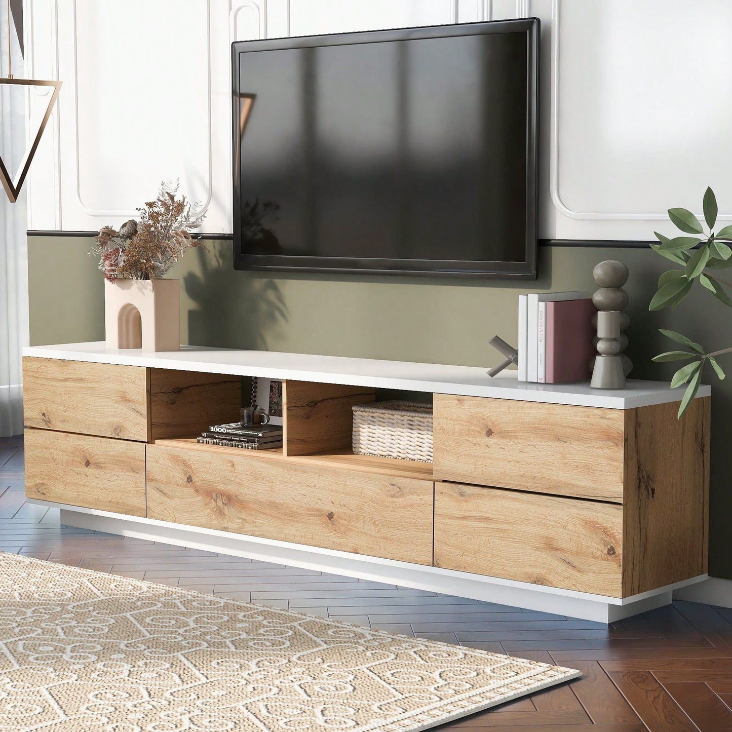 Stylish Modern TV Stand for Up to 80 Inch TVs with Multi-Functional Storage and Door Rebound Device for Living Room or Bedroom