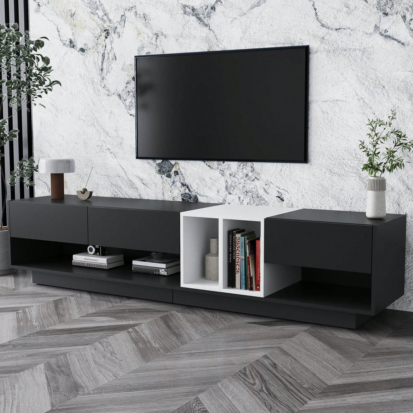 Modern Two-Tone TV Stand for TVs Up to 80 Inches Stylish Media Console with Ample Storage for Living Room