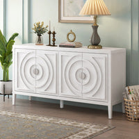Retro Sideboard With Circular Groove Design, Round Metal Door Handle For Entrance, Dinning Room, Living Room