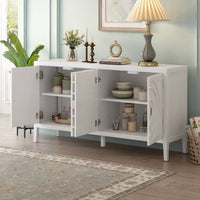 Retro Sideboard With Circular Groove Design, Round Metal Door Handle For Entrance, Dinning Room, Living Room