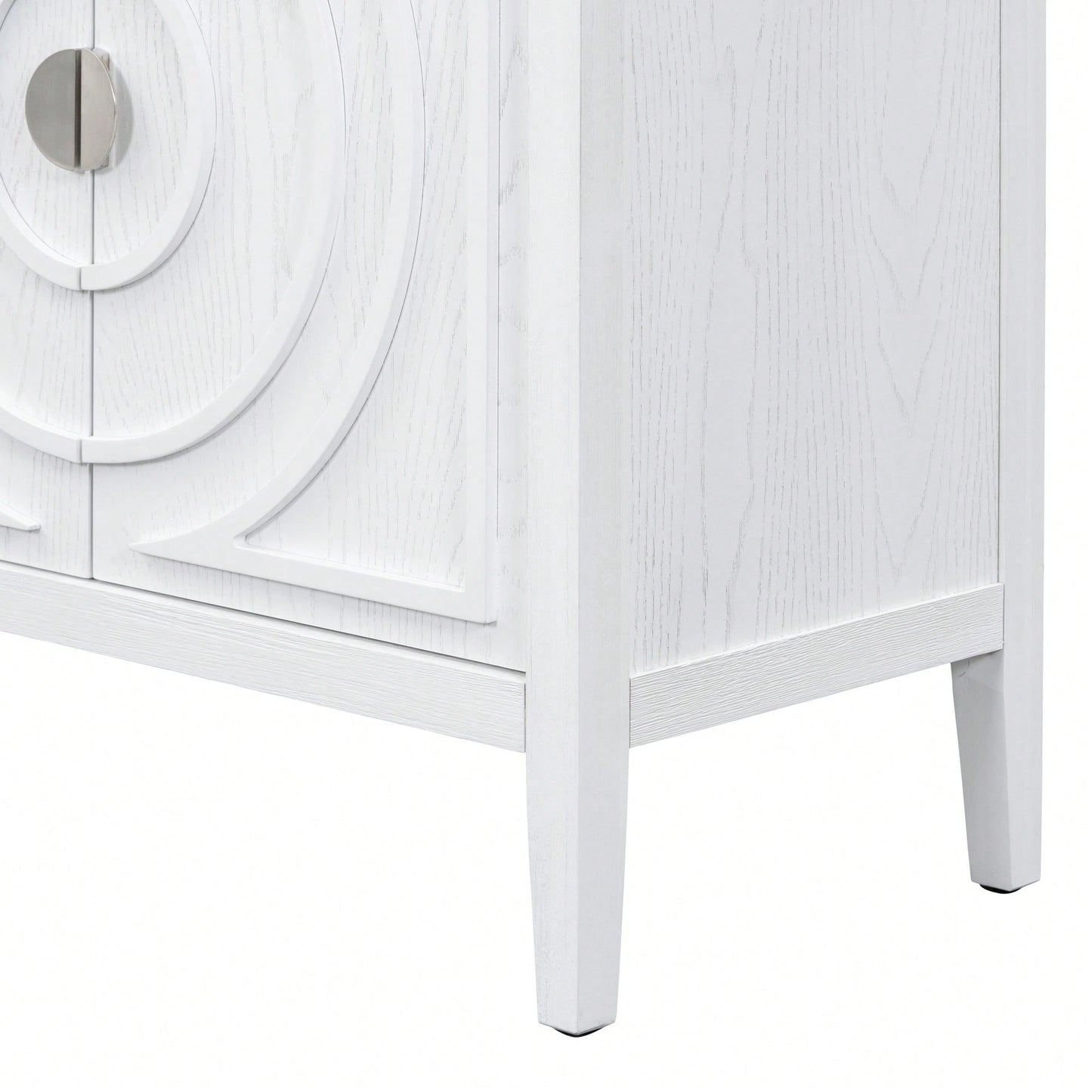 Retro Sideboard With Circular Groove Design, Round Metal Door Handle For Entrance, Dinning Room, Living Room