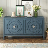 Retro Sideboard With Circular Groove Design, Round Metal Door Handle For Entrance, Dinning Room, Living Room