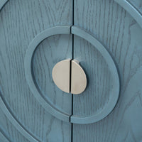 Retro Sideboard With Circular Groove Design, Round Metal Door Handle For Entrance, Dinning Room, Living Room