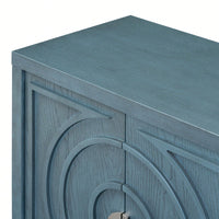 Retro Sideboard With Circular Groove Design, Round Metal Door Handle For Entrance, Dinning Room, Living Room