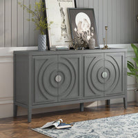 Retro Sideboard With Circular Groove Design, Round Metal Door Handle For Entrance, Dinning Room, Living Room