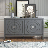 Retro Sideboard With Circular Groove Design, Round Metal Door Handle For Entrance, Dinning Room, Living Room
