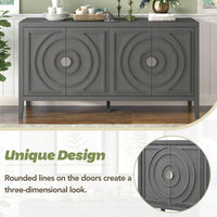 Retro Sideboard With Circular Groove Design, Round Metal Door Handle For Entrance, Dinning Room, Living Room