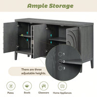 Retro Sideboard With Circular Groove Design, Round Metal Door Handle For Entrance, Dinning Room, Living Room