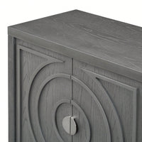 Retro Sideboard With Circular Groove Design, Round Metal Door Handle For Entrance, Dinning Room, Living Room
