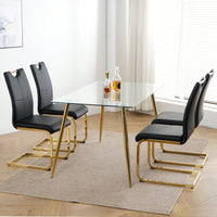 Faux Leather Upholstered Dining Chairs with Gold Metal Legs for Kitchen Living Room Bedroom Set