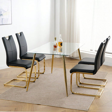 Faux Leather Upholstered Dining Chairs with Gold Metal Legs for Kitchen Living Room Bedroom Set