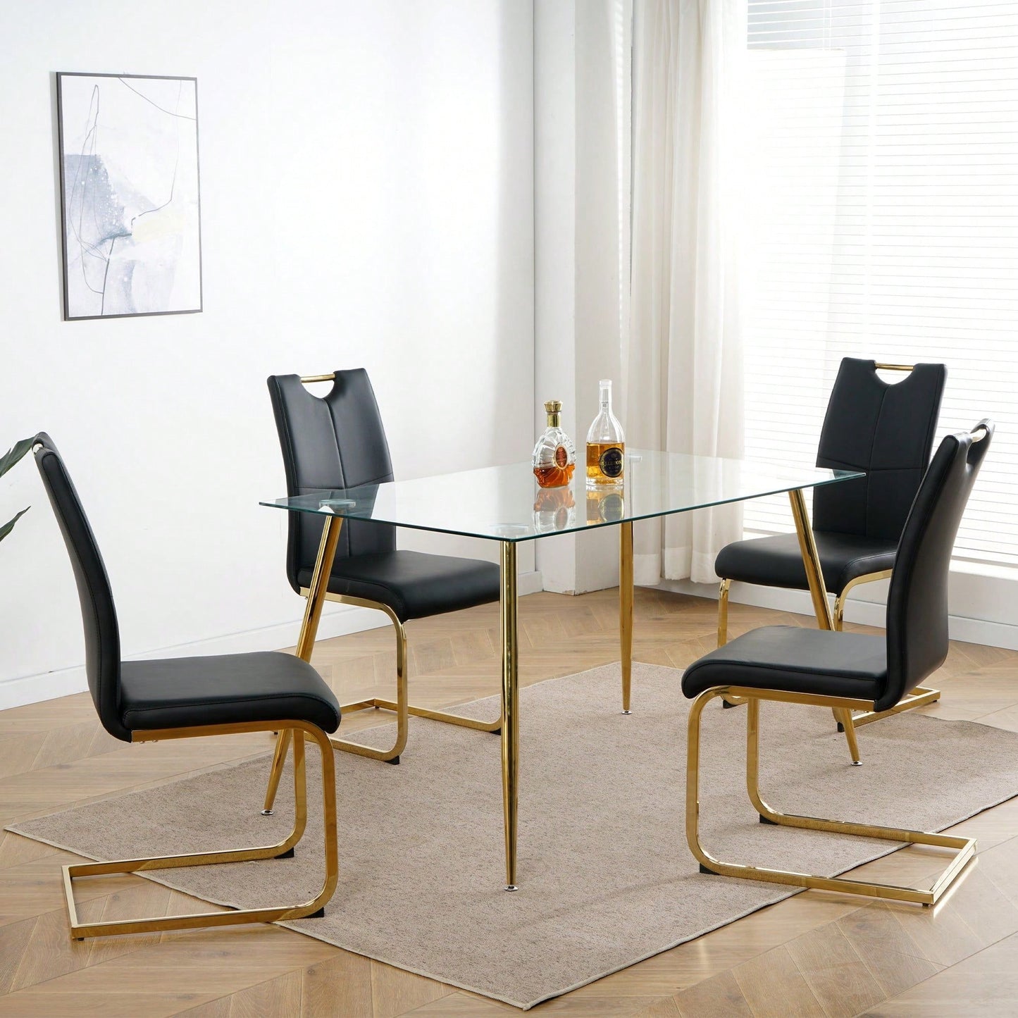 Faux Leather Upholstered Dining Chairs with Gold Metal Legs for Kitchen Living Room Bedroom Set