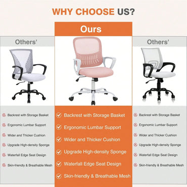 Mid-Back Task Chair With Lumbar Support,Pink