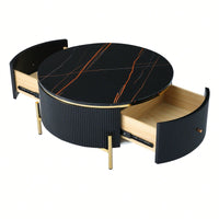 Modern Round Coffee Table With 2 Large Drawers Storage Accent Table (31.5'')